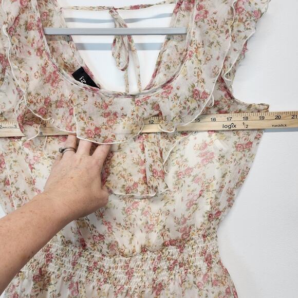 Iz Byer Floral Chiffon Flutter Blouse Size XL Fairy Cottage Coquette Vtg Y2K - Picture 10 of 13
